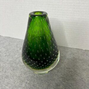 Vintage Randsjord Handblown Green Glass Vase Controlled Bubbles 3.5x5.5" No Flaw